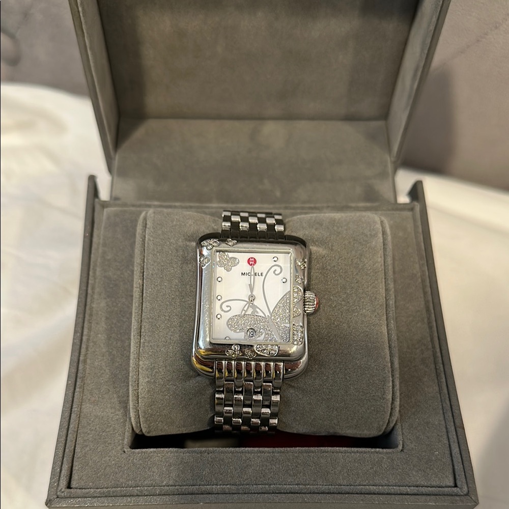 Michele Silver Watch with Elegant Diamond Details